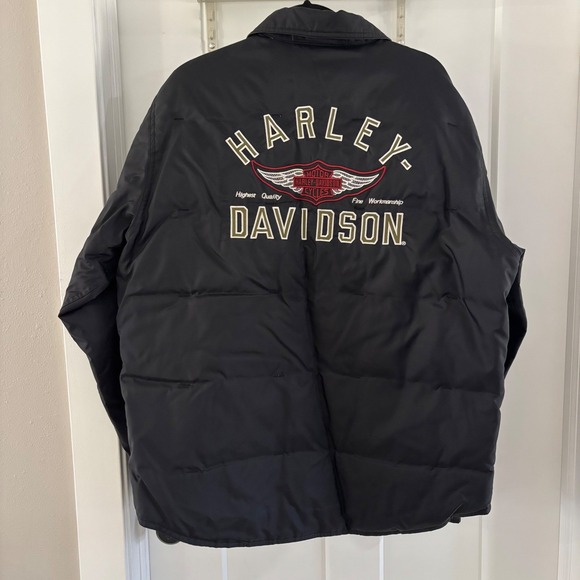 Harley Davidson Motorcycle Reversible Winter Jacket Coat Black Green Mens Medium